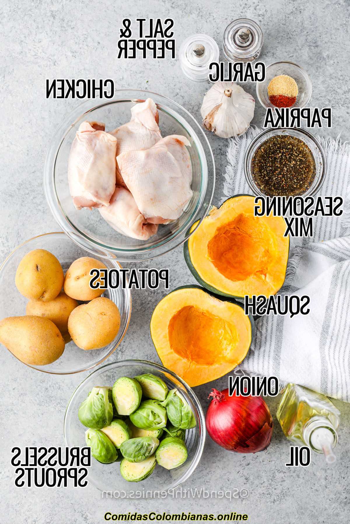 Sheet Pan Chicken and Veggies ingredientes con etiquetas