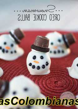 bolas de biscoito oreo boneco de neve com chapéus de rolo