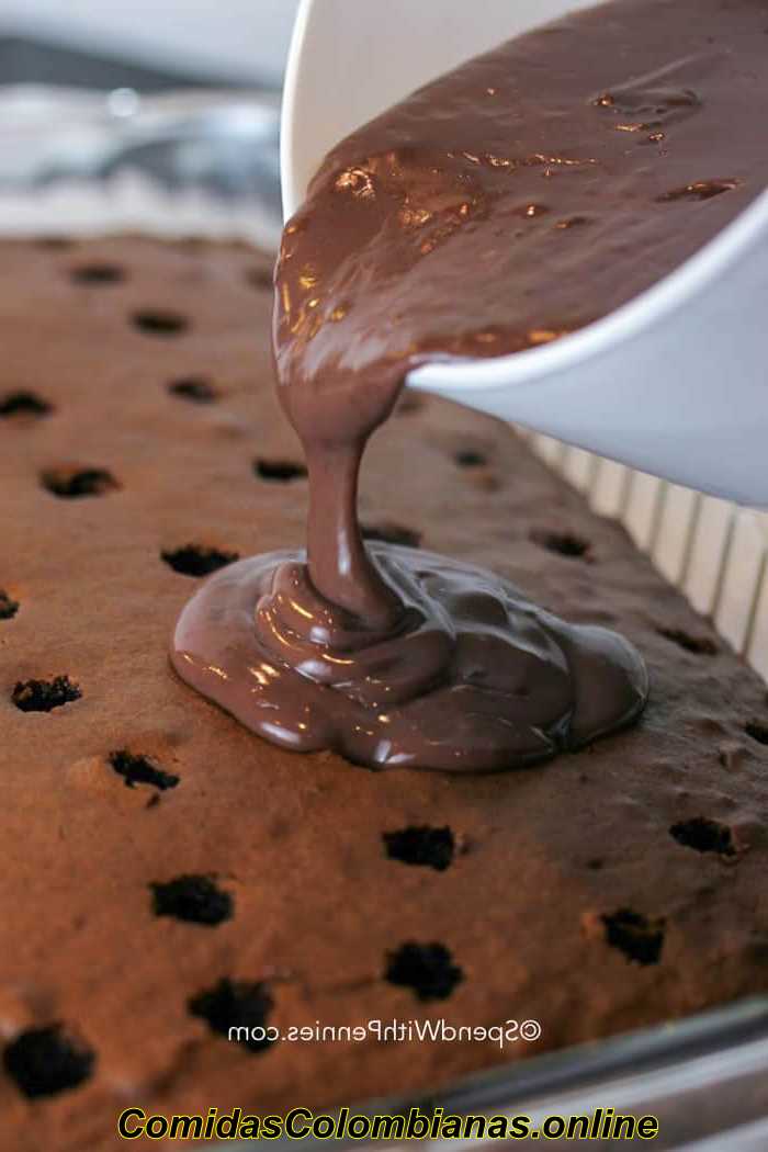 소스를 부은 초콜릿 케이크