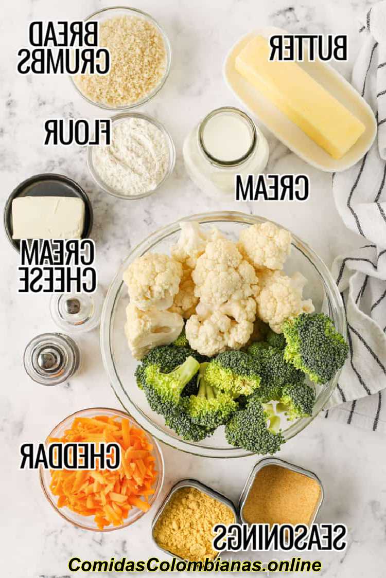 Ingredientes para a caçarola de couve-flor com queijo brócolis