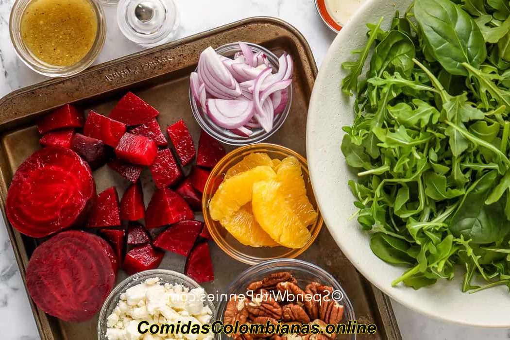 ingredientes para salada de beterraba e rúcula