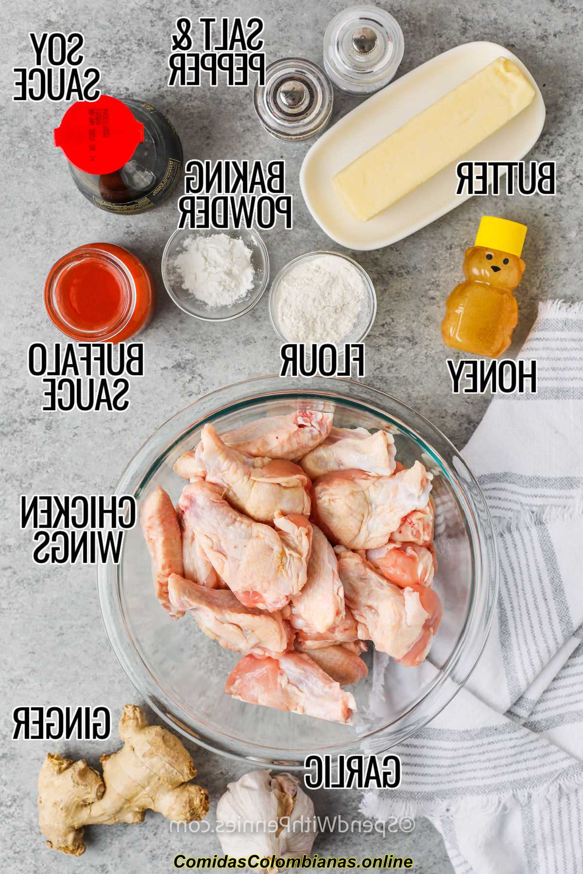 Ingredientes para hacer Receta de alitas de pollo calientes y pegajosas con etiquetas